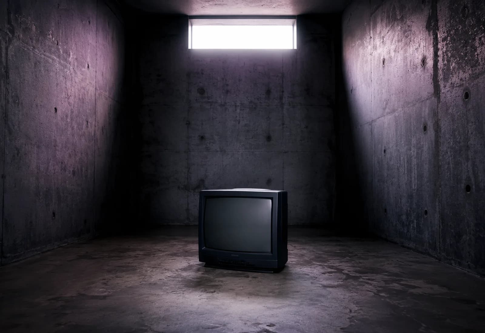 Stará televize v tlumeně osvětleném betonovém prostoru, ilustrační obrázek k článku